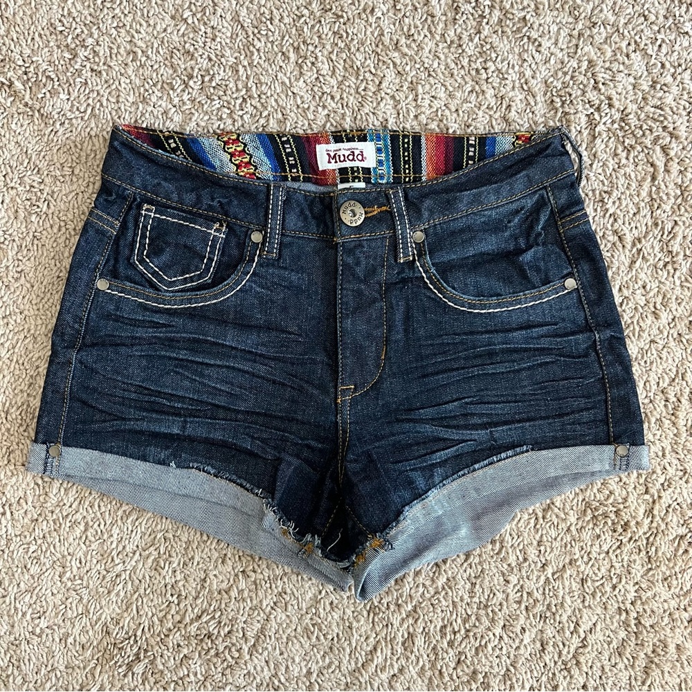EUC Mudd Dark Wash High Waisted Jean Shorts Size 5